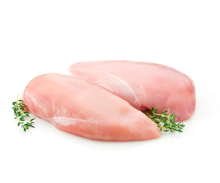 Raw chicken breast fillets with fresh herbs, a highly digestible protein in Husse recipes