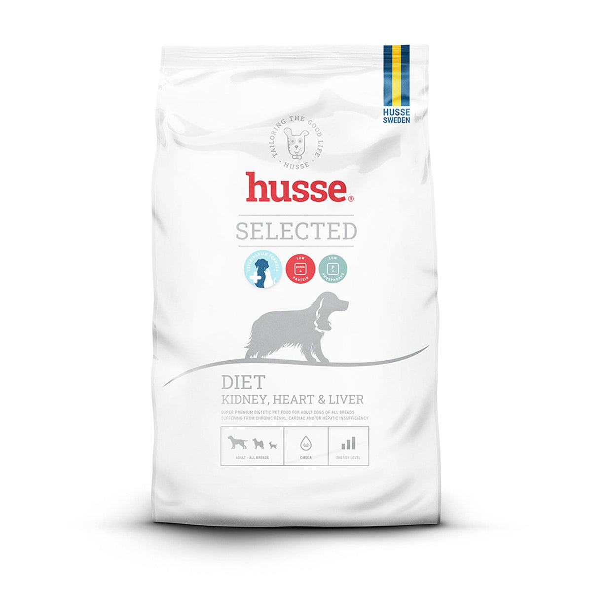 Saco de ração seca veterinária Husse Diet Kidney, Heart & Liver para apoio aos órgãos vitais em cães.