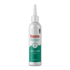 Frasco de 125 ml de gotas auriculares Husse Nutricare com vinagre de cidra e óleos essenciais para cães e gatos.