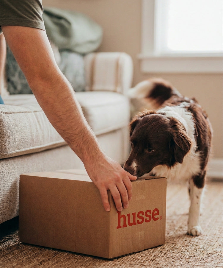 Consultor Husse a entregar alimentação para animais diretamente em casa do cliente.