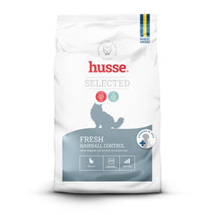 Saco de ração para gato Husse Fresh Hairball Control, receita de peru sem cereais para o conforto digestivo.