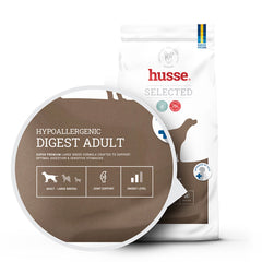 Ração seca Husse Hypoallergenic Digest Adult para cães grandes com digestão sensível e apoio articular.