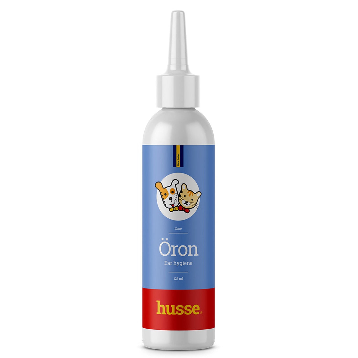 Husse Öron 125 ml, limpador de ouvidos suave com vinagre de cidra em frasco com bico aplicador.