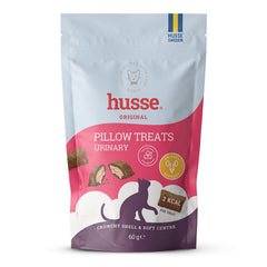 Saco de 60 g de Husse Pillow Treats Urinary para gatos, com pedaços crocantes de dupla textura e centro macio.