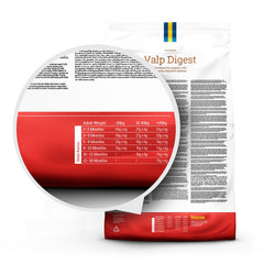 Saco de ração Husse Sensitive Valp Digest para cachorros com ampliação da tabela de alimentação.
